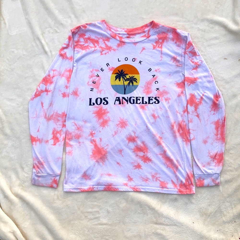 L• Juniors Long Sleeve Pink Los Angeles Graphic T